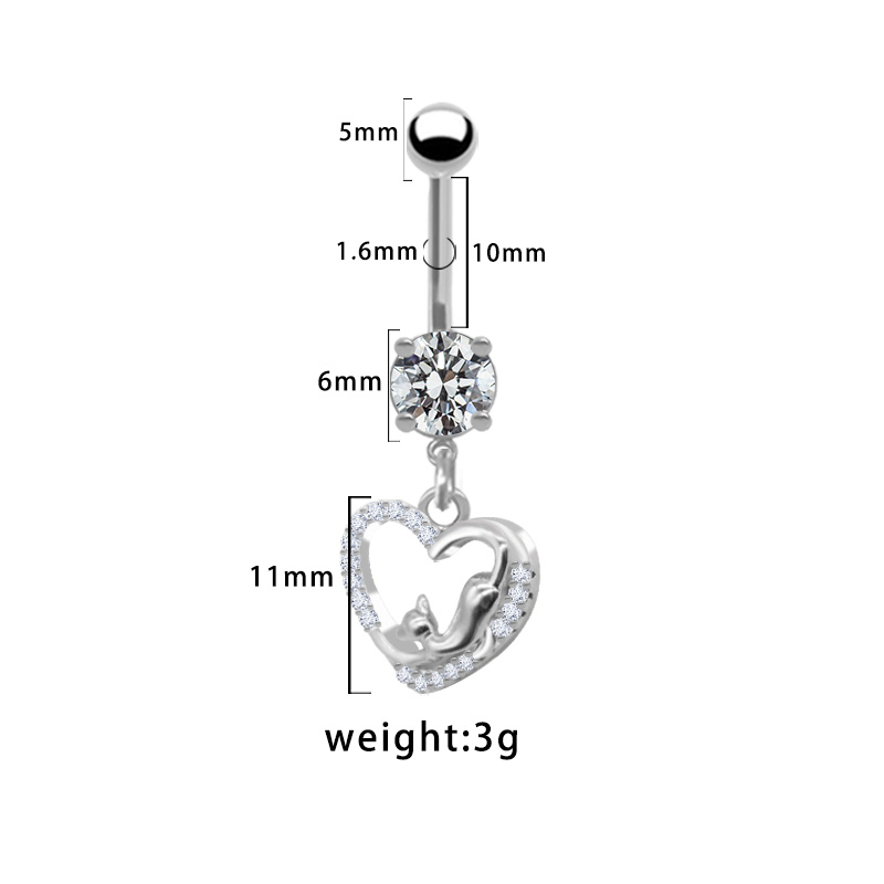 1 Piece Belly Rings Pastoral Shiny Star Moon Heart Shape 316 Stainless Steel  Alloy Plating Inlay Resin Rhinestones Glass White Gold Plated display picture 7