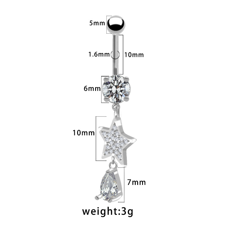 1 Piece Belly Rings Pastoral Shiny Star Moon Heart Shape 316 Stainless Steel  Alloy Plating Inlay Resin Rhinestones Glass White Gold Plated display picture 8
