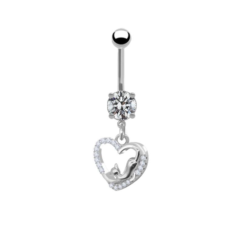 1 Piece Belly Rings Pastoral Shiny Star Moon Heart Shape 316 Stainless Steel  Alloy Plating Inlay Resin Rhinestones Glass White Gold Plated display picture 22