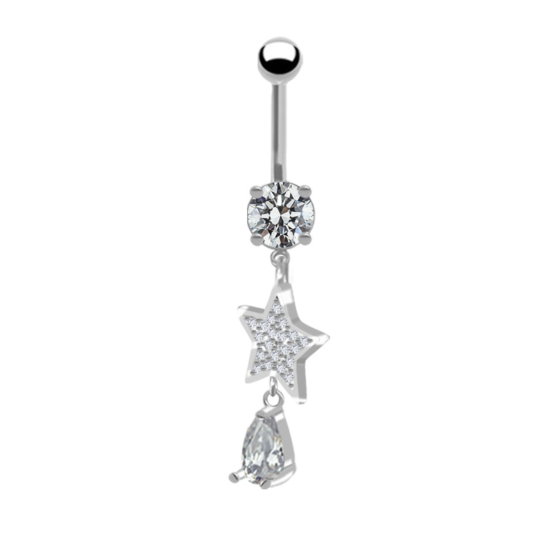 1 Piece Belly Rings Pastoral Shiny Star Moon Heart Shape 316 Stainless Steel  Alloy Plating Inlay Resin Rhinestones Glass White Gold Plated display picture 19