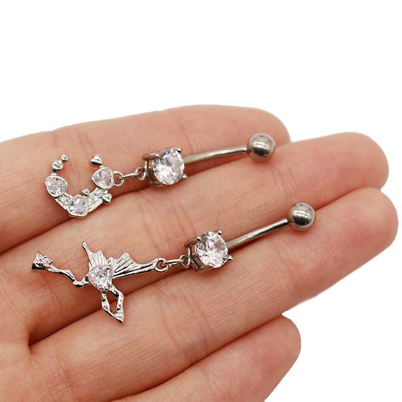 1 Piece Belly Rings Pastoral Shiny Star Moon Heart Shape 316 Stainless Steel  Alloy Plating Inlay Resin Rhinestones Glass White Gold Plated display picture 39