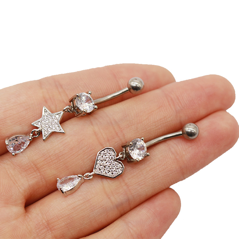 1 Piece Belly Rings Pastoral Shiny Star Moon Heart Shape 316 Stainless Steel  Alloy Plating Inlay Resin Rhinestones Glass White Gold Plated display picture 37