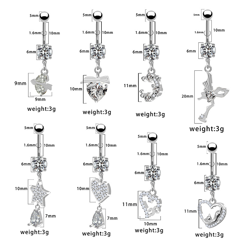 1 Piece Belly Rings Pastoral Shiny Star Moon Heart Shape 316 Stainless Steel  Alloy Plating Inlay Resin Rhinestones Glass White Gold Plated display picture 40