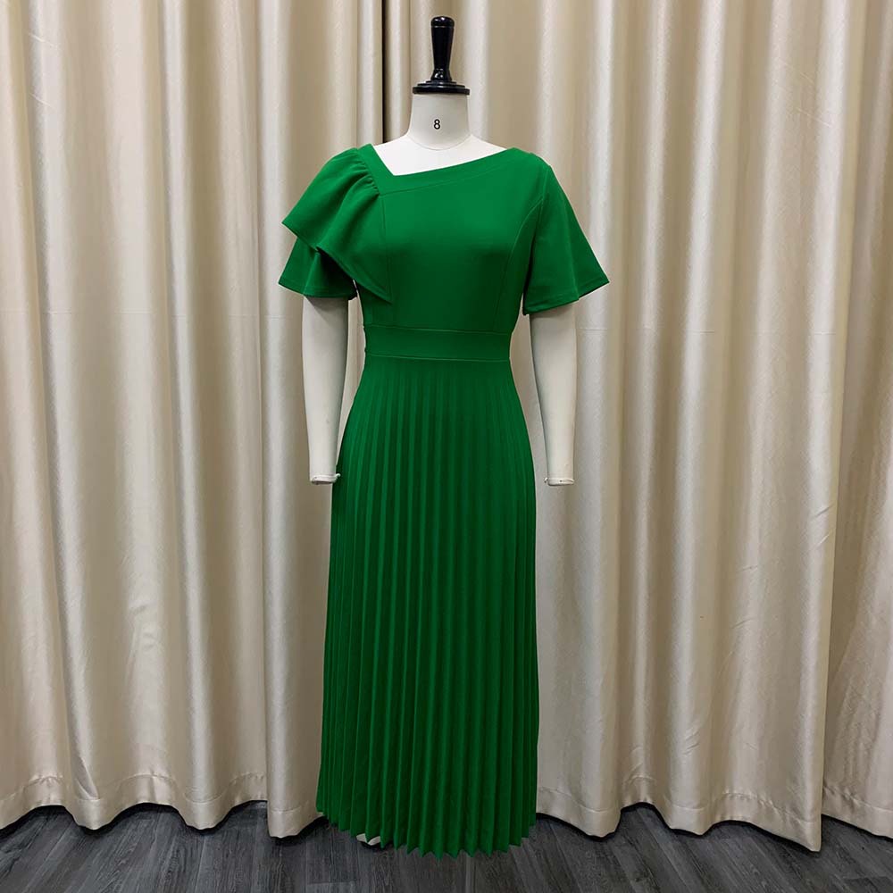 Women's Regular Dress Casual Round Neck Ruffles Short Sleeve Solid Color Midi Dress Street display picture 6
