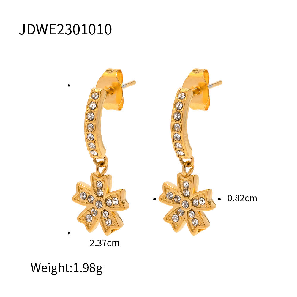 1 Pair Simple Style Classic Style Solid Color Plating Inlay 304 Stainless Steel Zircon 18K Gold Plated Drop Earrings display picture 1