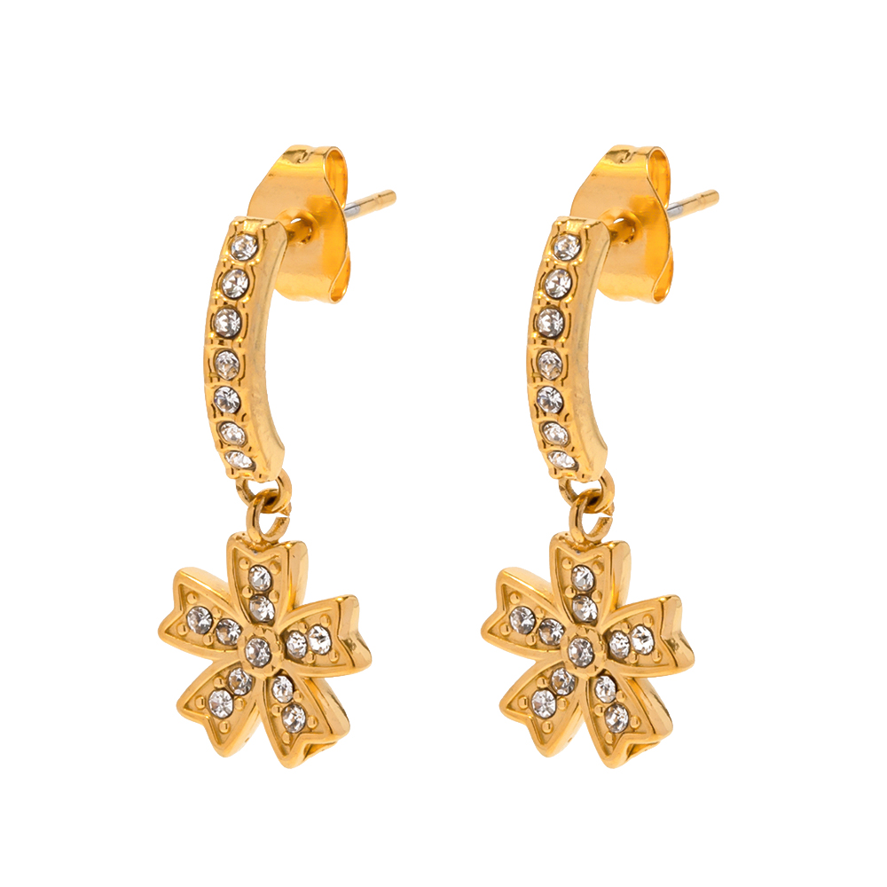 1 Pair Simple Style Classic Style Solid Color Plating Inlay 304 Stainless Steel Zircon 18K Gold Plated Drop Earrings display picture 2