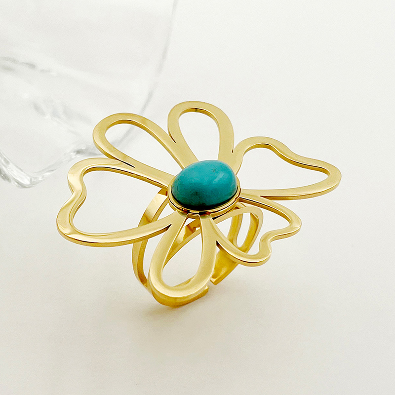 Preppy Style Romantic Eye Flower Butterfly 304 Stainless Steel 14K Gold Plated Turquoise Zircon Rings In Bulk display picture 2
