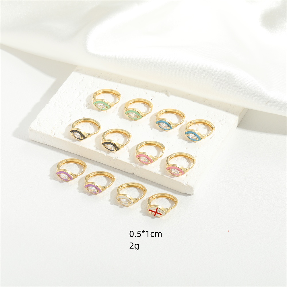 1 Pair Simple Style Commute Oval Enamel Inlay Copper Zircon Gold Plated Hoop Earrings display picture 6