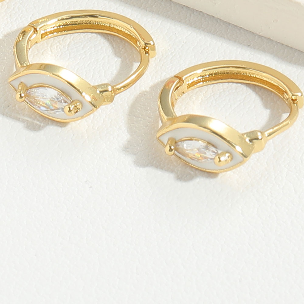 1 Pair Simple Style Commute Oval Enamel Inlay Copper Zircon Gold Plated Hoop Earrings display picture 7