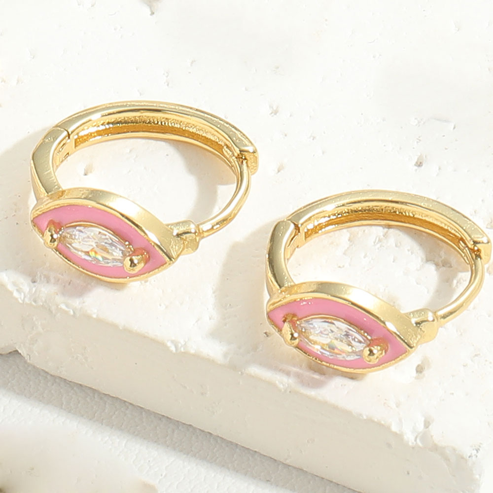 1 Pair Simple Style Commute Oval Enamel Inlay Copper Zircon Gold Plated Hoop Earrings display picture 8