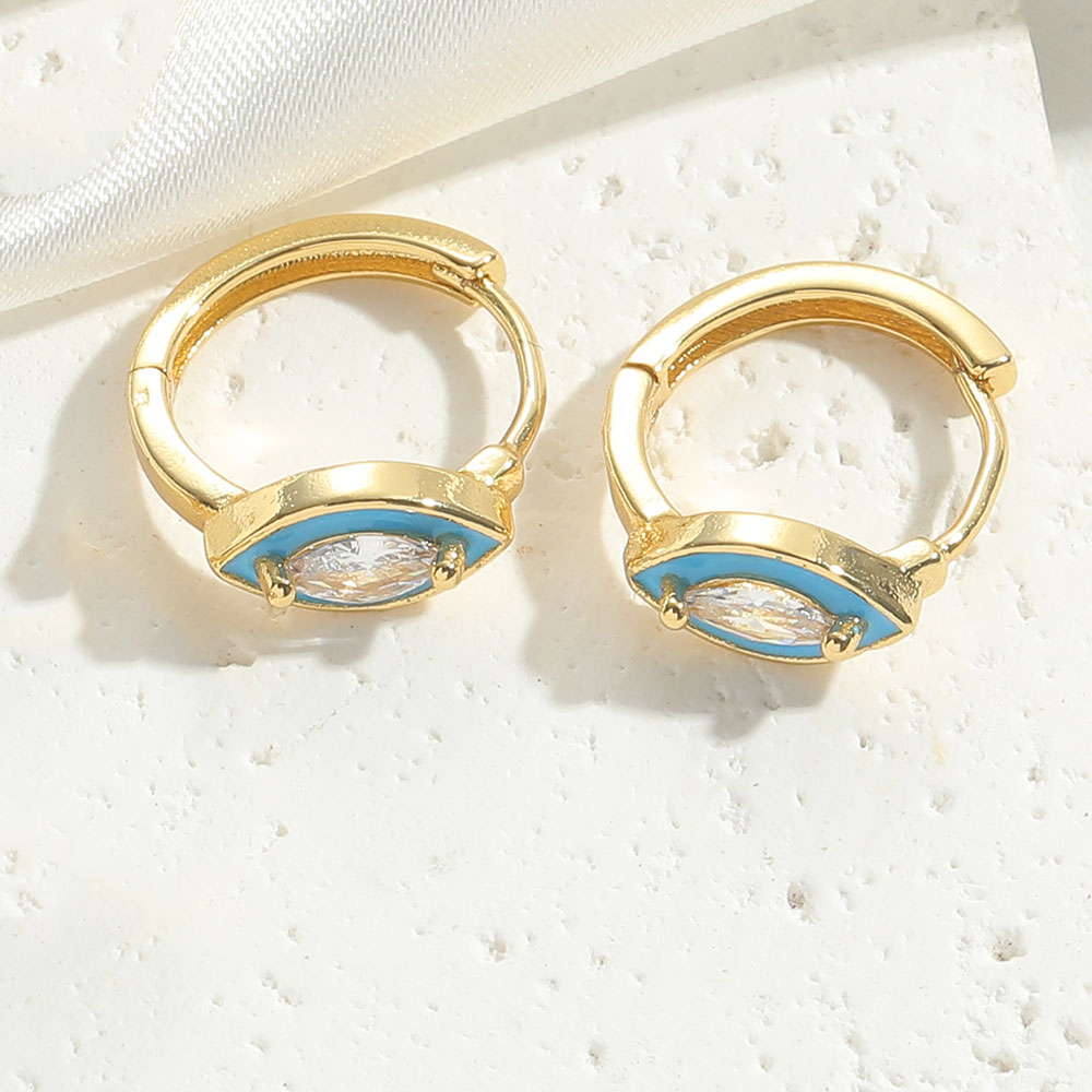 1 Pair Simple Style Commute Oval Enamel Inlay Copper Zircon Gold Plated Hoop Earrings display picture 10