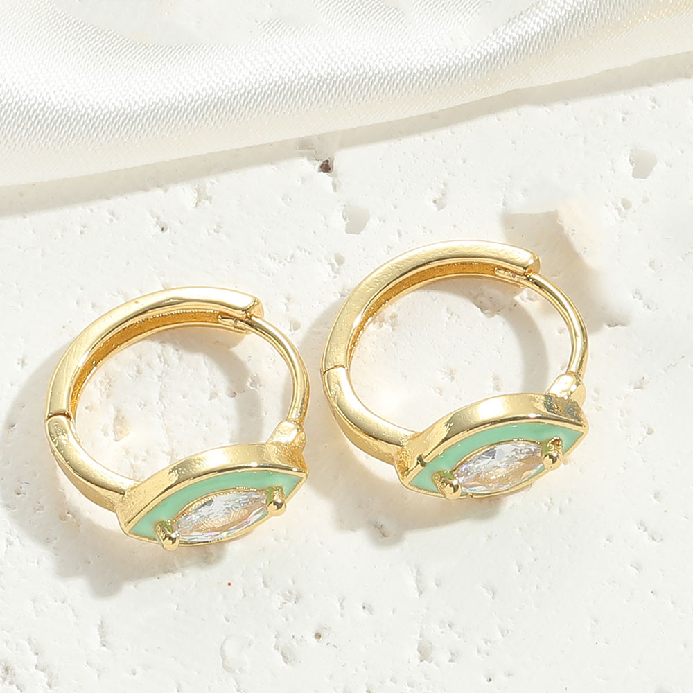 1 Pair Simple Style Commute Oval Enamel Inlay Copper Zircon Gold Plated Hoop Earrings display picture 11