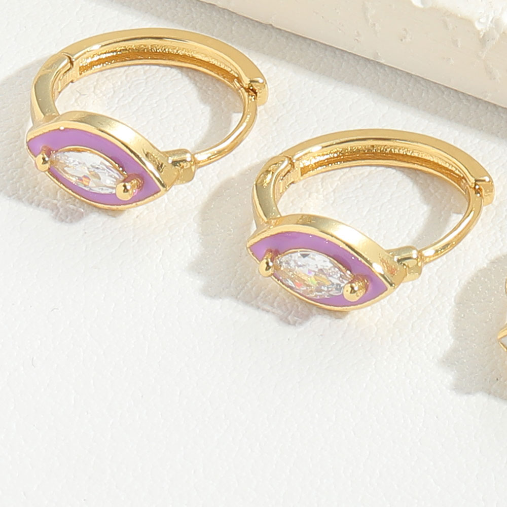 1 Pair Simple Style Commute Oval Enamel Inlay Copper Zircon Gold Plated Hoop Earrings display picture 12