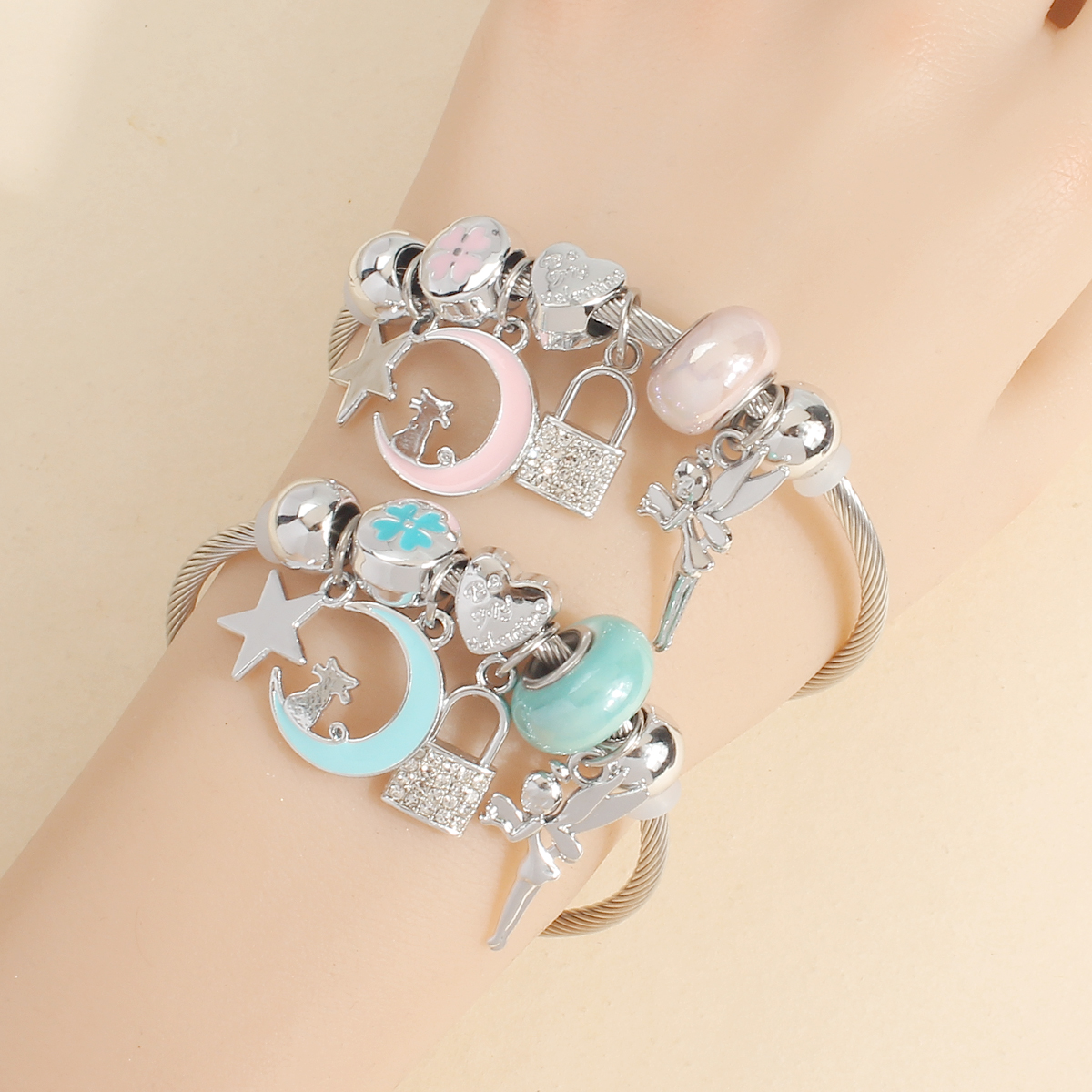 IG Style Elegant Korean Style Star Moon Butterfly 304 Stainless Steel Zircon Bangle In Bulk display picture 6