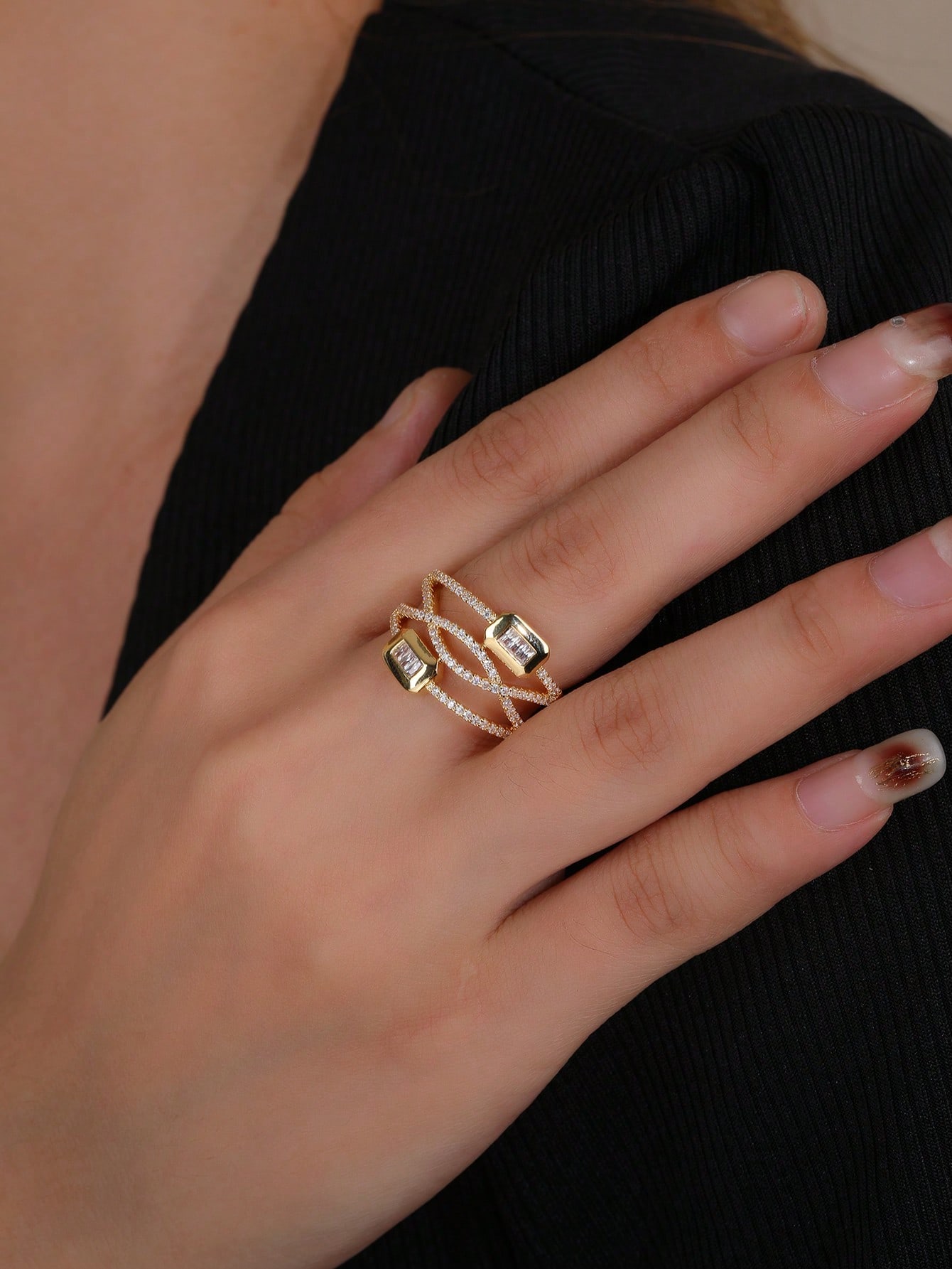 Copper Casual Shiny Plating Inlay Geometric Zircon Open Rings display picture 3