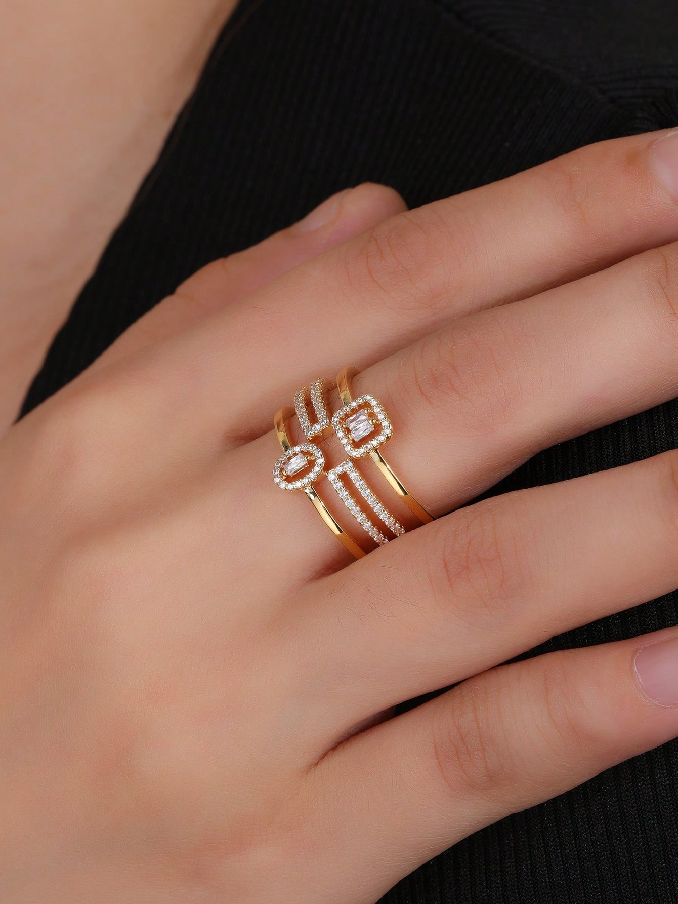 Copper Casual Shiny Plating Inlay Geometric Zircon Open Rings display picture 6