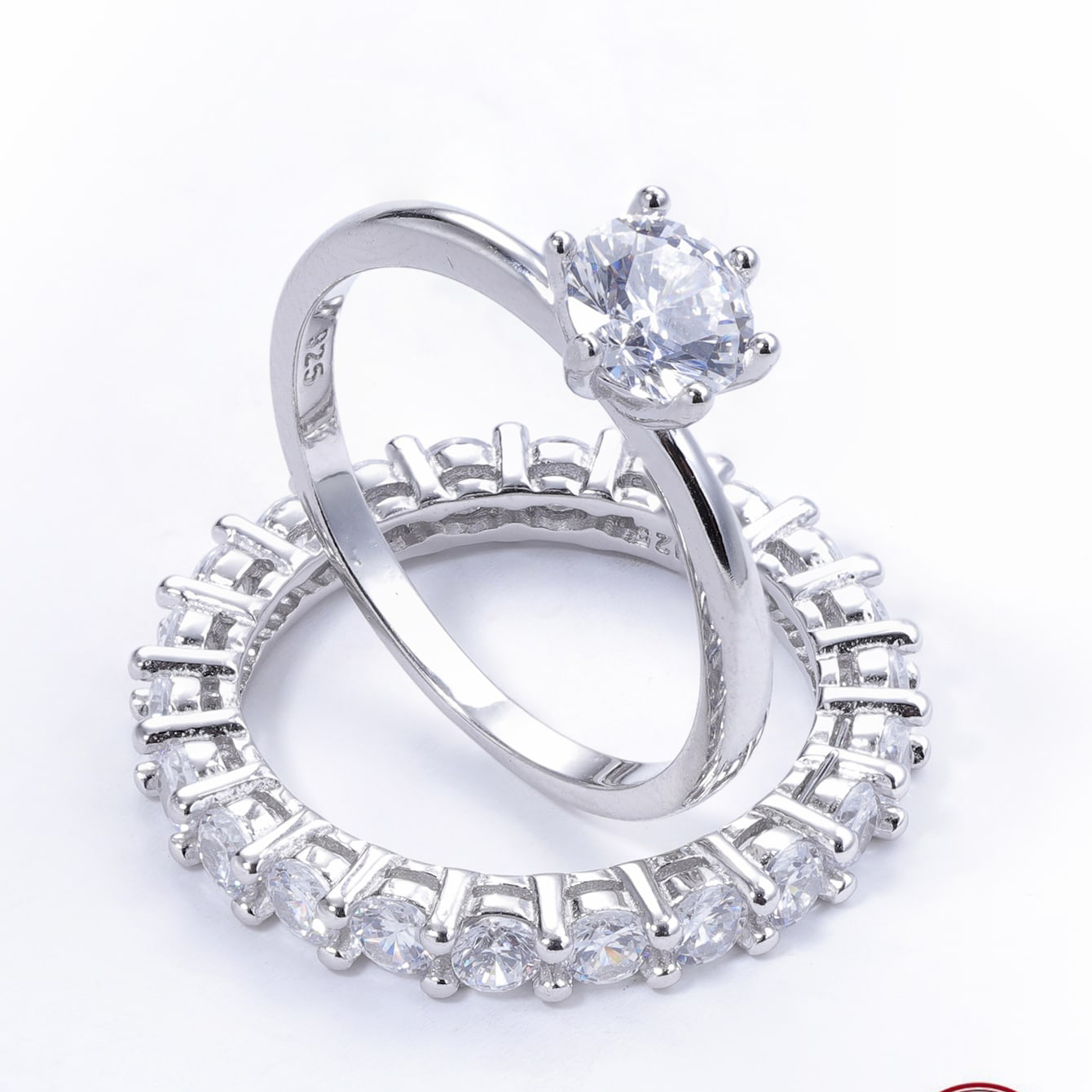 Argent Sterling Or Blanc Plaqué Élégant Romantique Brillant Placage Incruster Rond Zircon Anneaux display picture 2