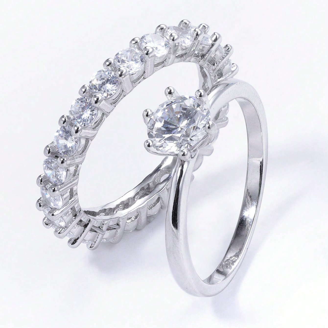 Sterling Silver White Gold Plated Elegant Romantic Shiny Plating Inlay Round Zircon Rings display picture 4