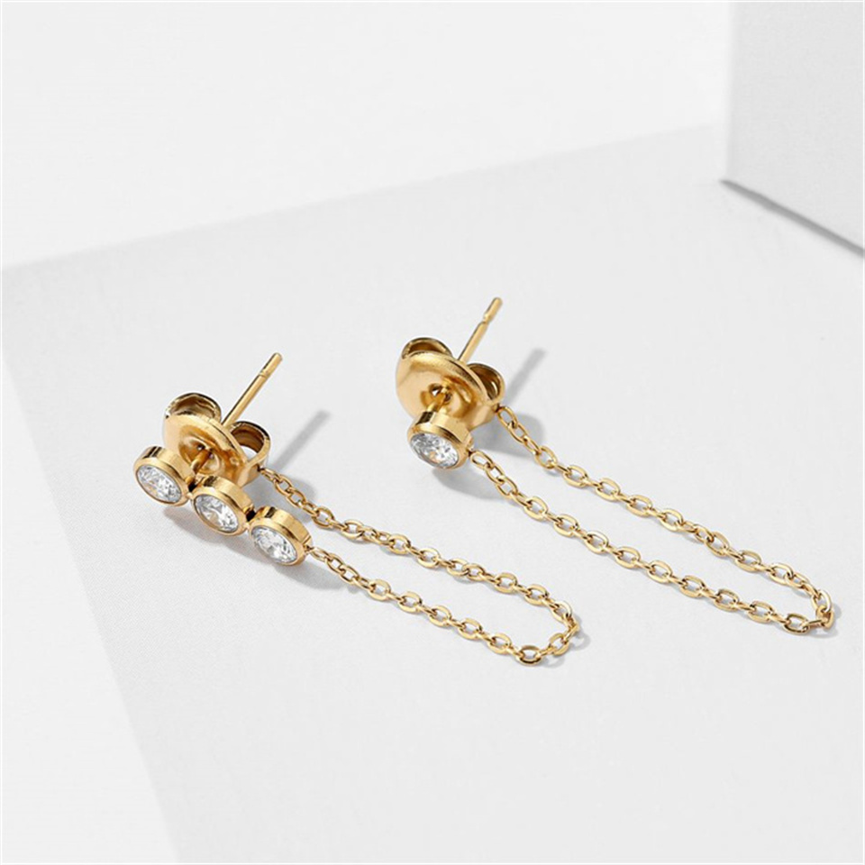 1 Pair IG Style Simple Style Round Asymmetrical Chain Inlay 304 Stainless Steel Rhinestones 14K Gold Plated Earrings display picture 3