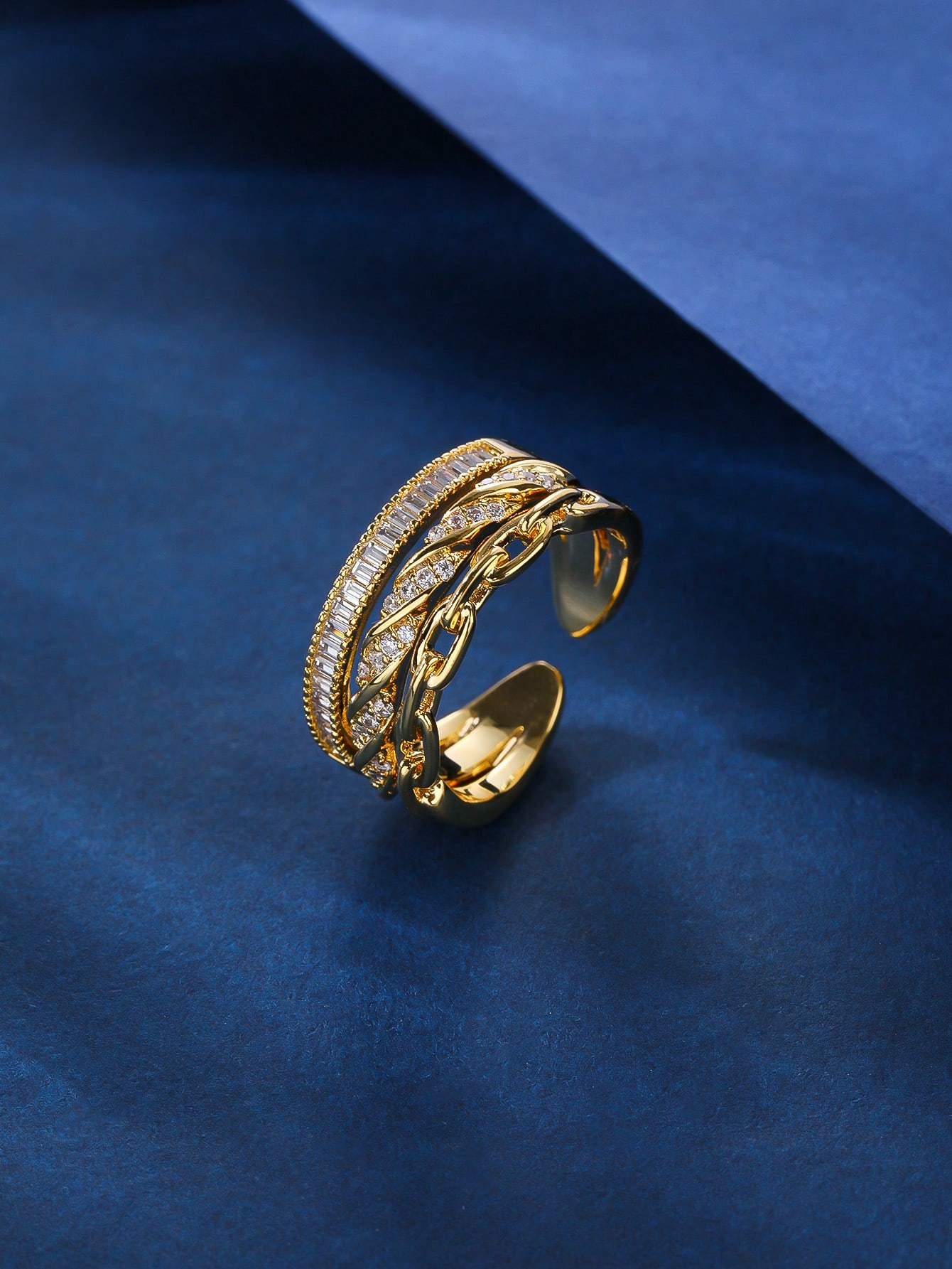 Kupfer Lässig Elegant Glänzend Überzug Inlay Geometrisch Zirkon Offener Ring display picture 12