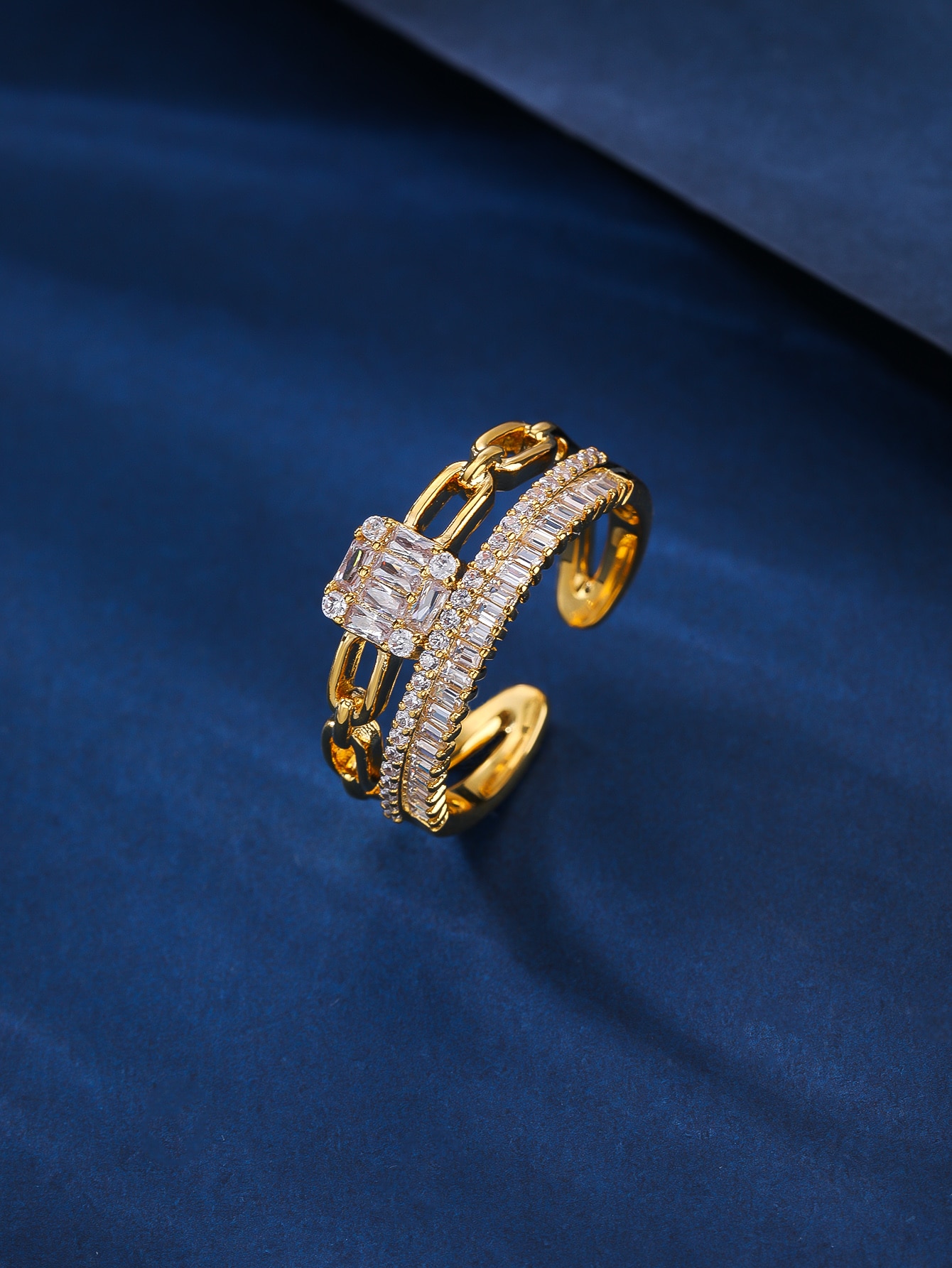 Kupfer Lässig Elegant Glänzend Überzug Inlay Geometrisch Zirkon Offener Ring display picture 4