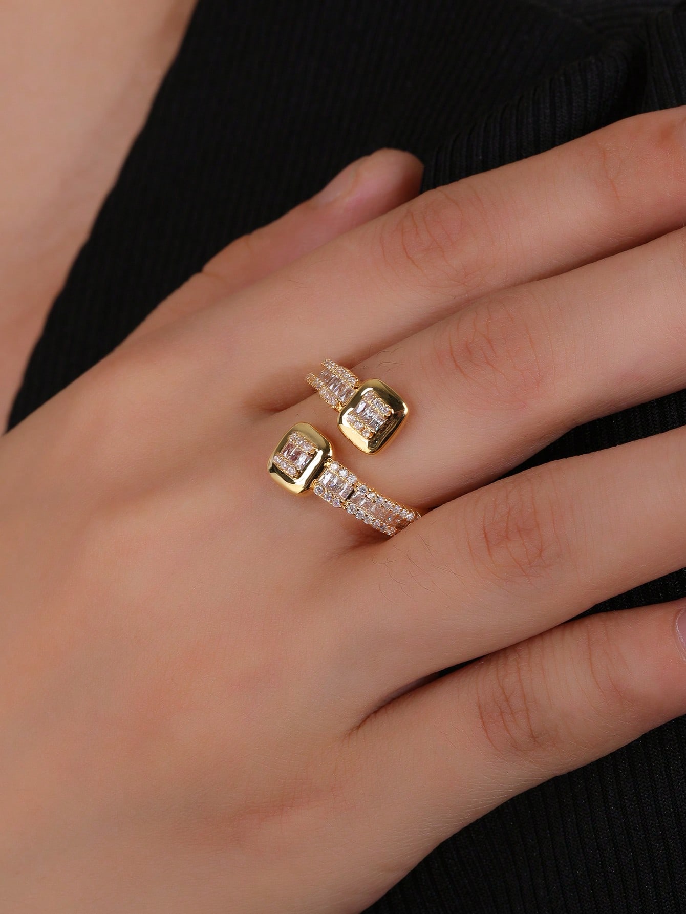 Copper Casual Elegant Shiny Plating Inlay Geometric Zircon Open Rings display picture 5
