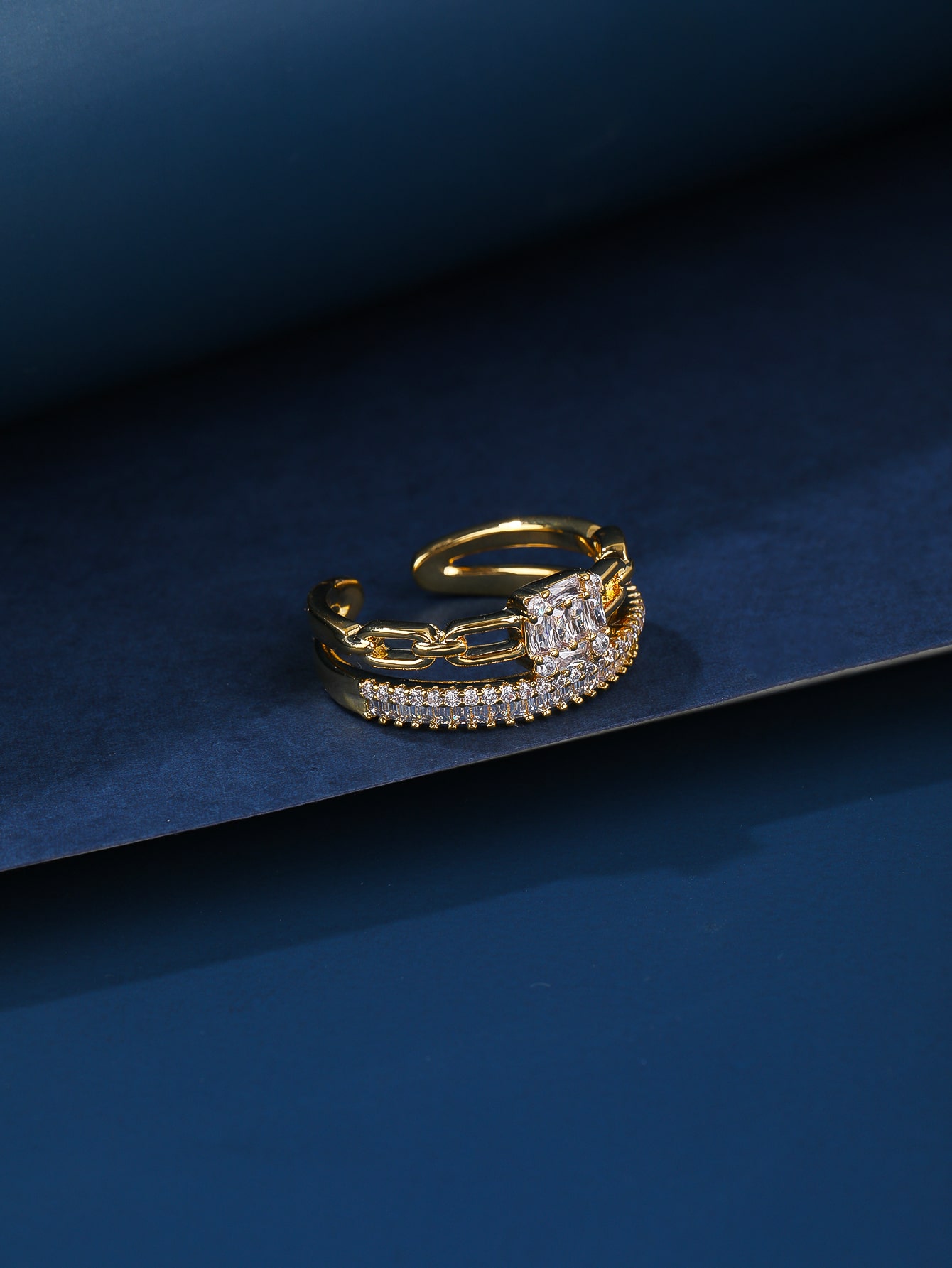 Kupfer Lässig Elegant Glänzend Überzug Inlay Geometrisch Zirkon Offener Ring display picture 2