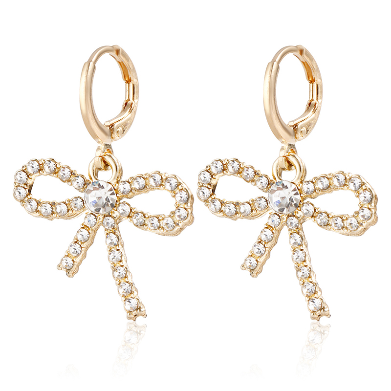 1 Pair Elegant Luxurious Bow Knot Plating Inlay Alloy Zircon Drop Earrings display picture 3
