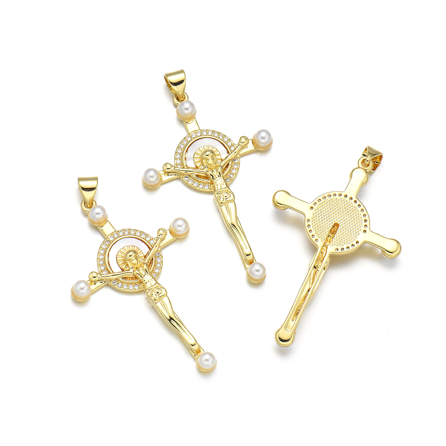 IG Style Simple Style Cross Heart Shape 18K Gold Plated Pearl Shell Zircon Copper Wholesale Jewelry Accessories display picture 4