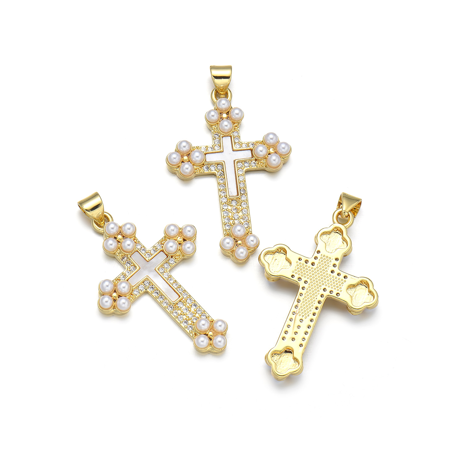 IG Style Simple Style Cross Heart Shape 18K Gold Plated Pearl Shell Zircon Copper Wholesale Jewelry Accessories display picture 6