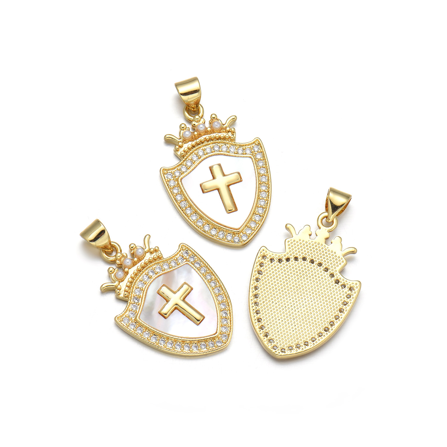 IG Style Simple Style Cross Heart Shape 18K Gold Plated Pearl Shell Zircon Copper Wholesale Jewelry Accessories display picture 8