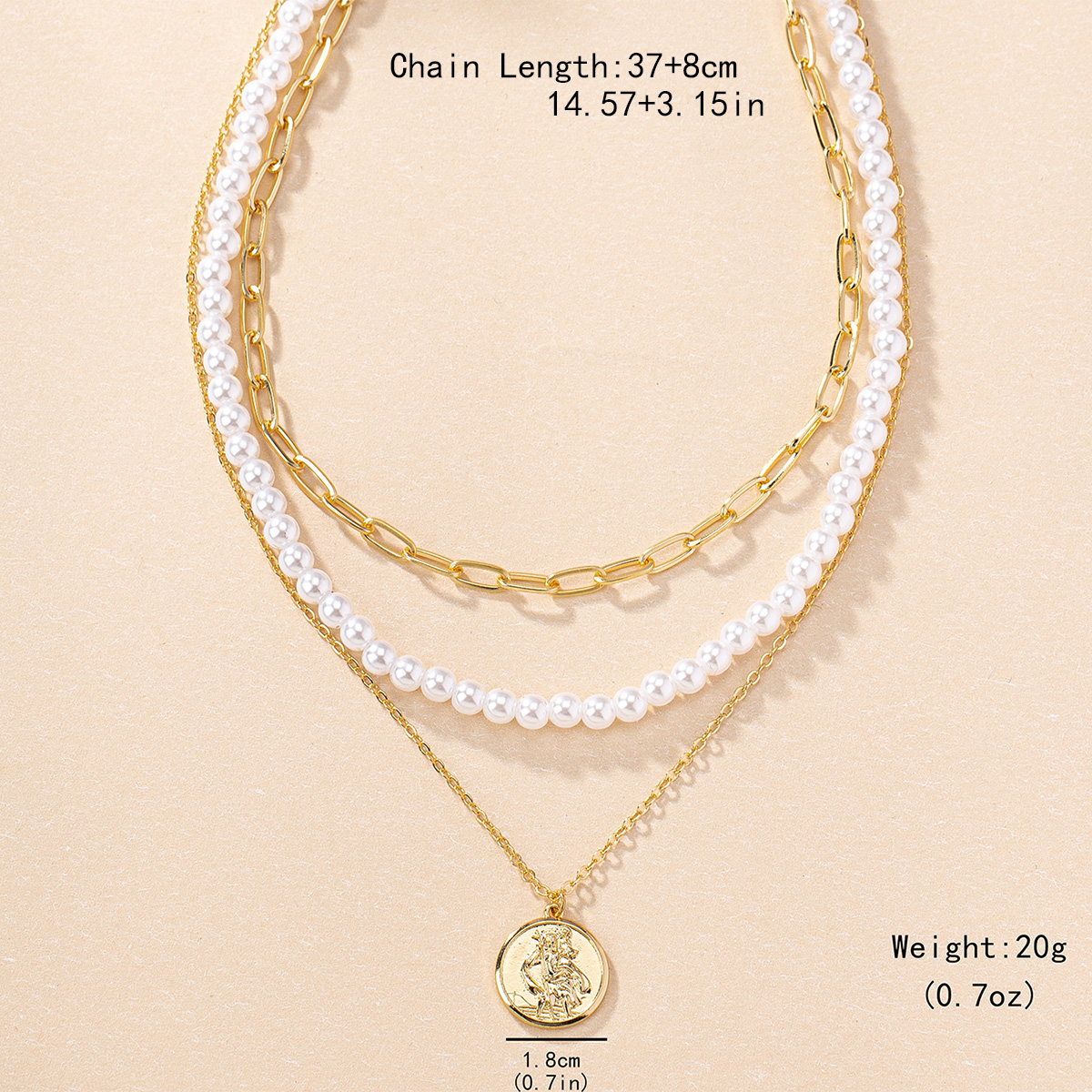 Großhandel Schmuck Elegant Vintage-Stil Runden Münze Kunststoff Zinklegierung Perlen Dreilagige Halskette display picture 1