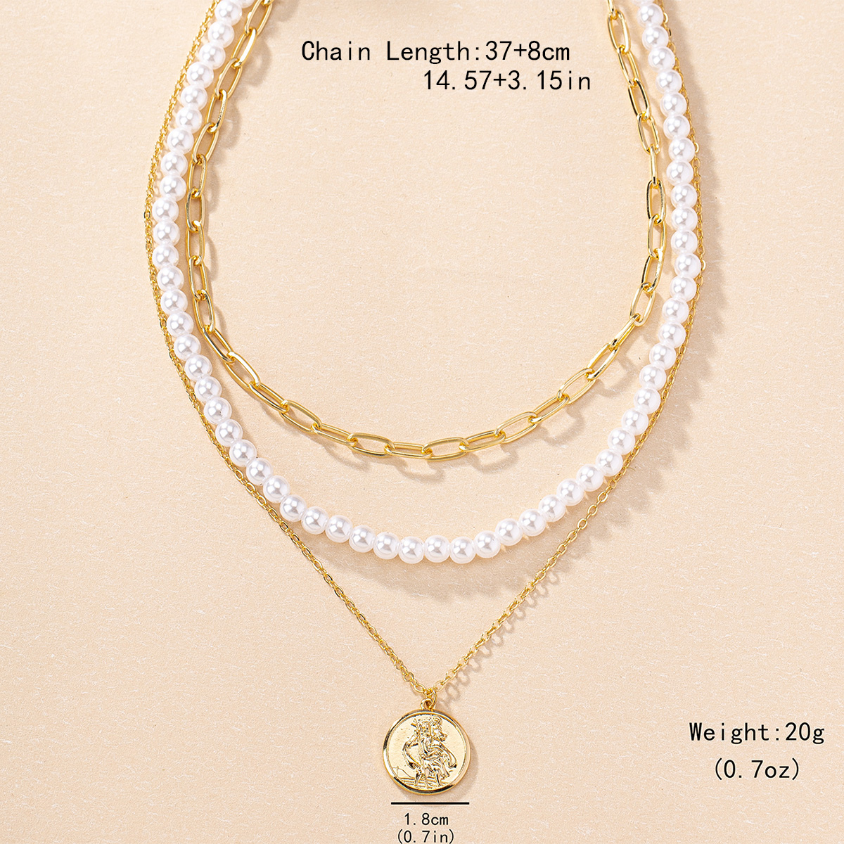 Wholesale Jewelry Elegant Vintage Style Round Coin Plastic Zinc Alloy Beaded Three Layer Necklace display picture 1