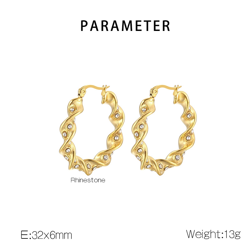 1 Paire Style Vintage Style Simple Spirale Irrégulière Incruster Acier Inoxydable 304 Zircon Plaqué Or 18K Des Boucles D'Oreilles display picture 1