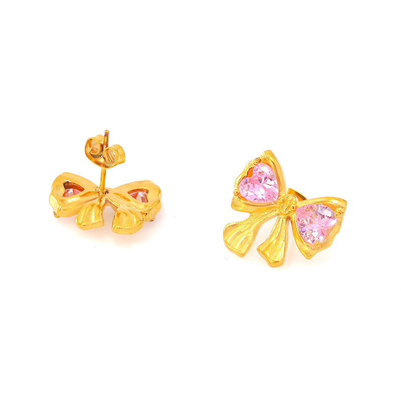 1 Pair Simple Style Classic Style Bow Knot Plating Inlay 304 Stainless Steel Crystal 18K Gold Plated Ear Studs display picture 2