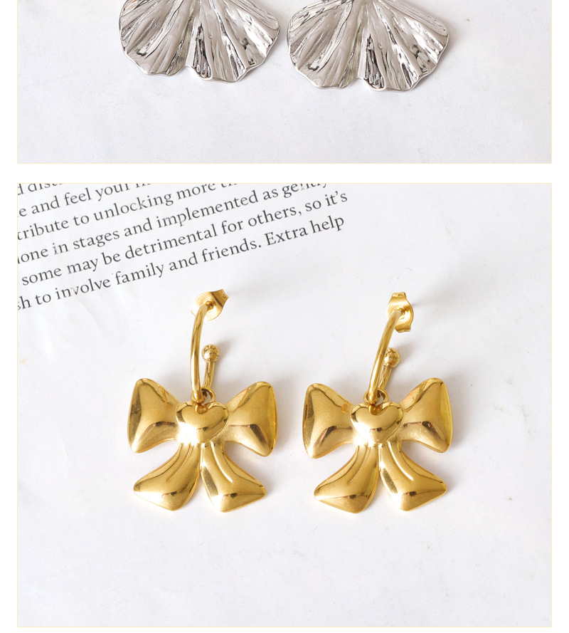 1 Pair Casual Simple Style Bow Knot Ginkgo Leaf Plating Titanium Steel Drop Earrings display picture 2