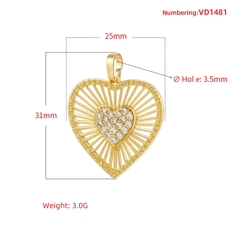 1 Stück Loch 3~3.9mm Kupfer Zirkon 18 Karat Vergoldet Herzform Poliert Anhänger display picture 1