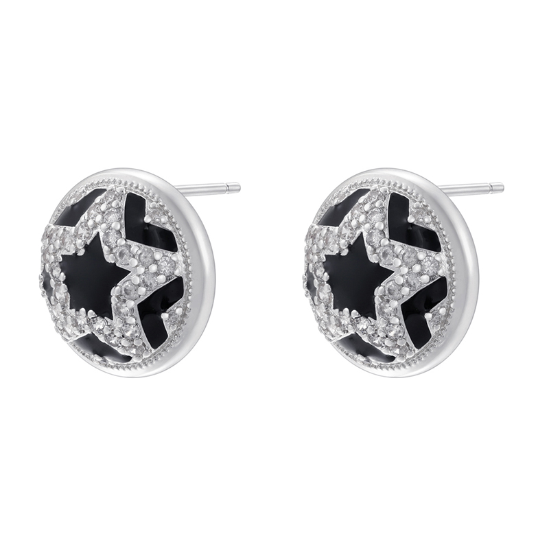 1 Pair Hip-Hop Cool Style Pentagram Round Square Plating Inlay Copper Zircon 18K Gold Plated Ear Studs display picture 1