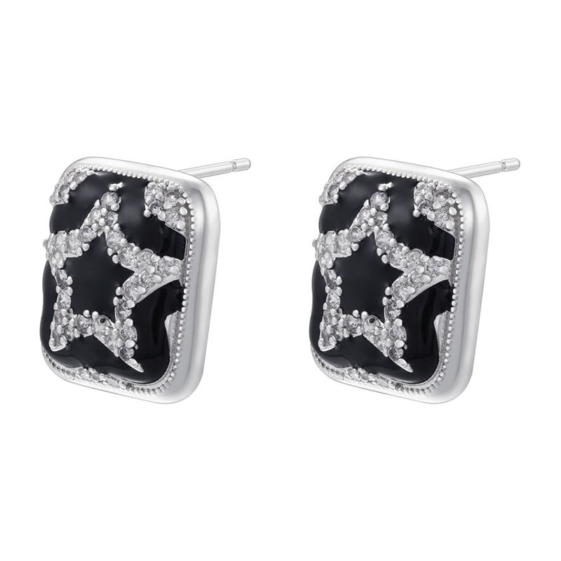 1 Pair Hip-Hop Cool Style Pentagram Round Square Plating Inlay Copper Zircon 18K Gold Plated Ear Studs display picture 2