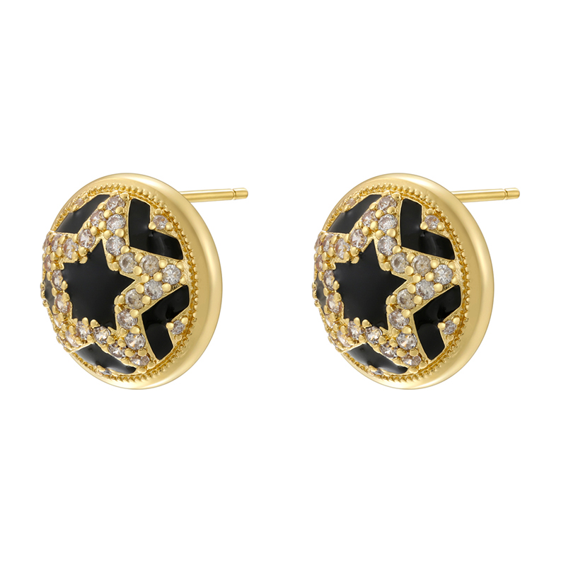 1 Pair Hip-Hop Cool Style Pentagram Round Square Plating Inlay Copper Zircon 18K Gold Plated Ear Studs display picture 4