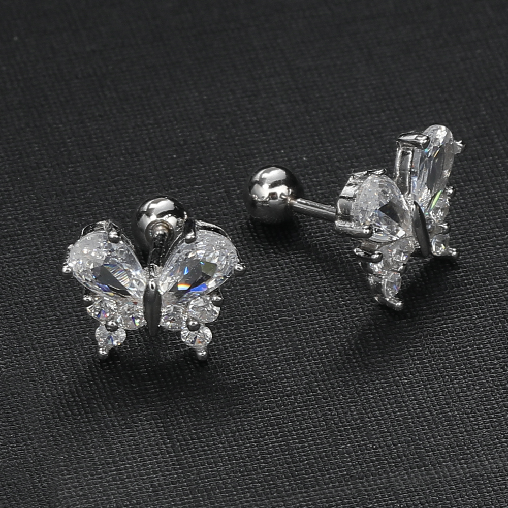 1 Pair IG Style Shiny Butterfly Plating Inlay Sterling Silver Zircon Ear Studs display picture 6
