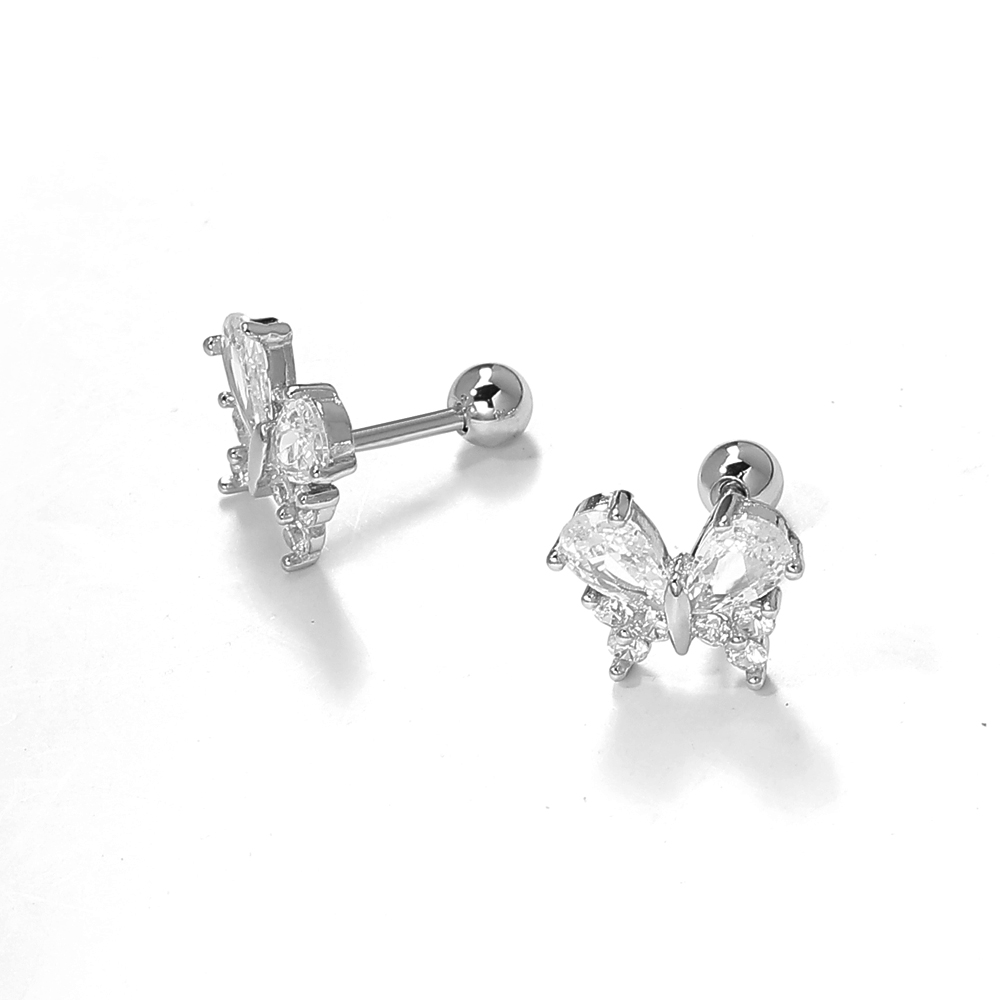 1 Pair IG Style Shiny Butterfly Plating Inlay Sterling Silver Zircon Ear Studs display picture 1