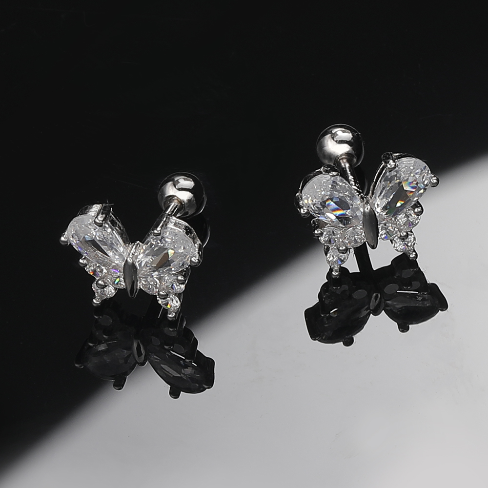 1 Pair IG Style Shiny Butterfly Plating Inlay Sterling Silver Zircon Ear Studs display picture 2