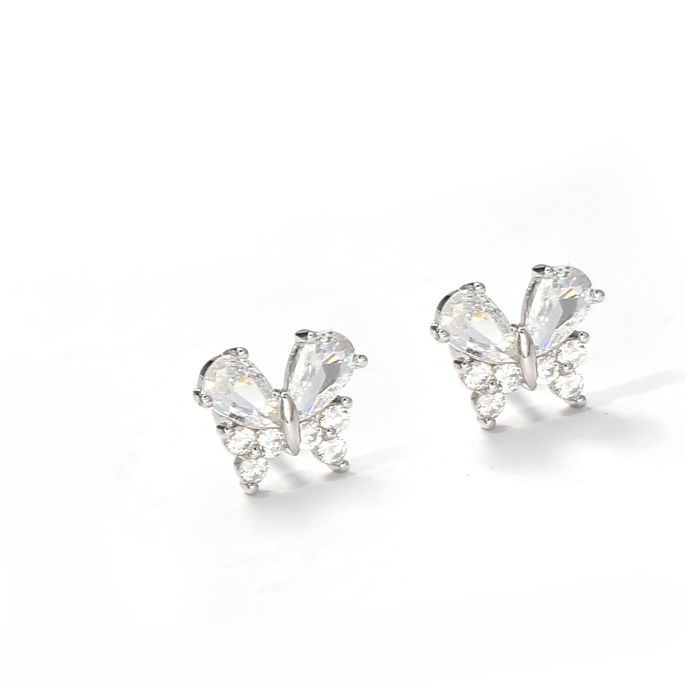 1 Pair IG Style Shiny Butterfly Plating Inlay Sterling Silver Zircon Ear Studs display picture 3