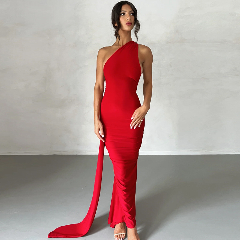 Women's Sheath Dress Sexy Halter Neck Sleeveless Solid Color Maxi Long Dress Nightclub Party Bar display picture 4