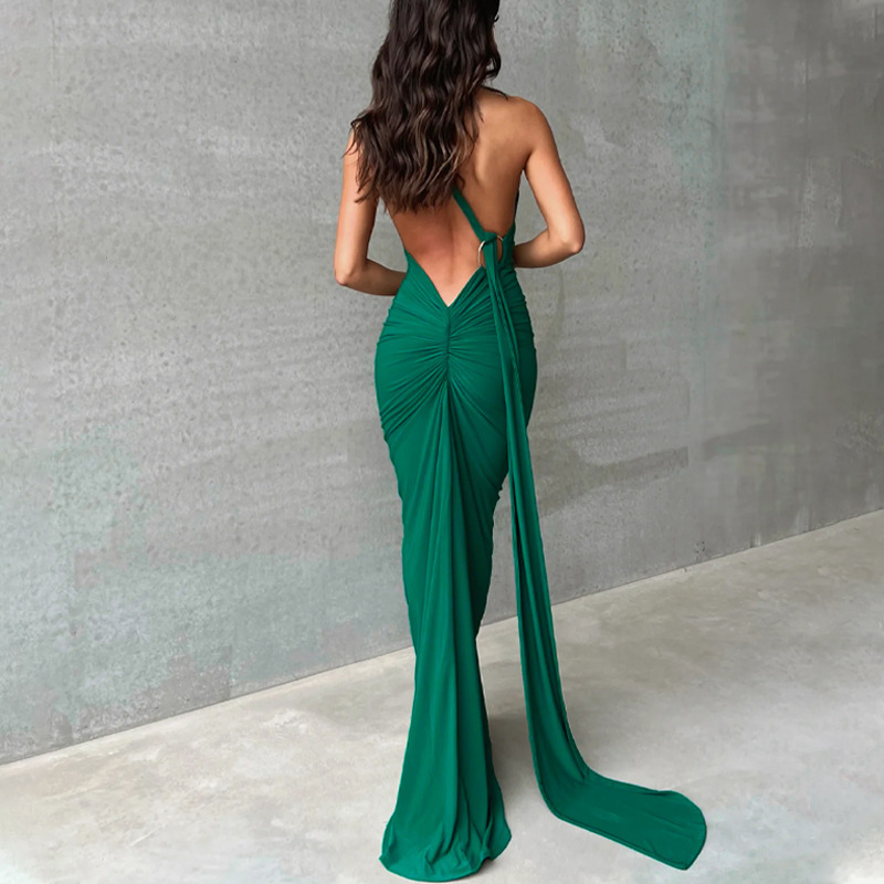 Women's Sheath Dress Sexy Halter Neck Sleeveless Solid Color Maxi Long Dress Nightclub Party Bar display picture 11