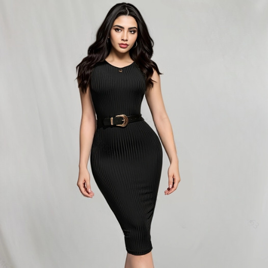 Women's Sheath Dress Streetwear Round Neck Sleeveless Solid Color Knee-Length Holiday Daily display picture 1