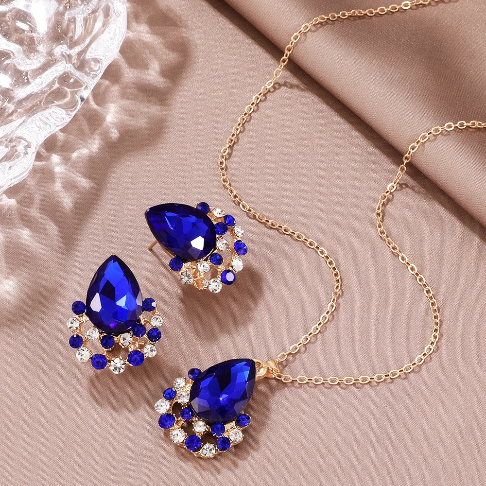 Elegant Luxurious Water Droplets Gold Plated Rhinestones Alloy Wholesale Jewelry Set display picture 5