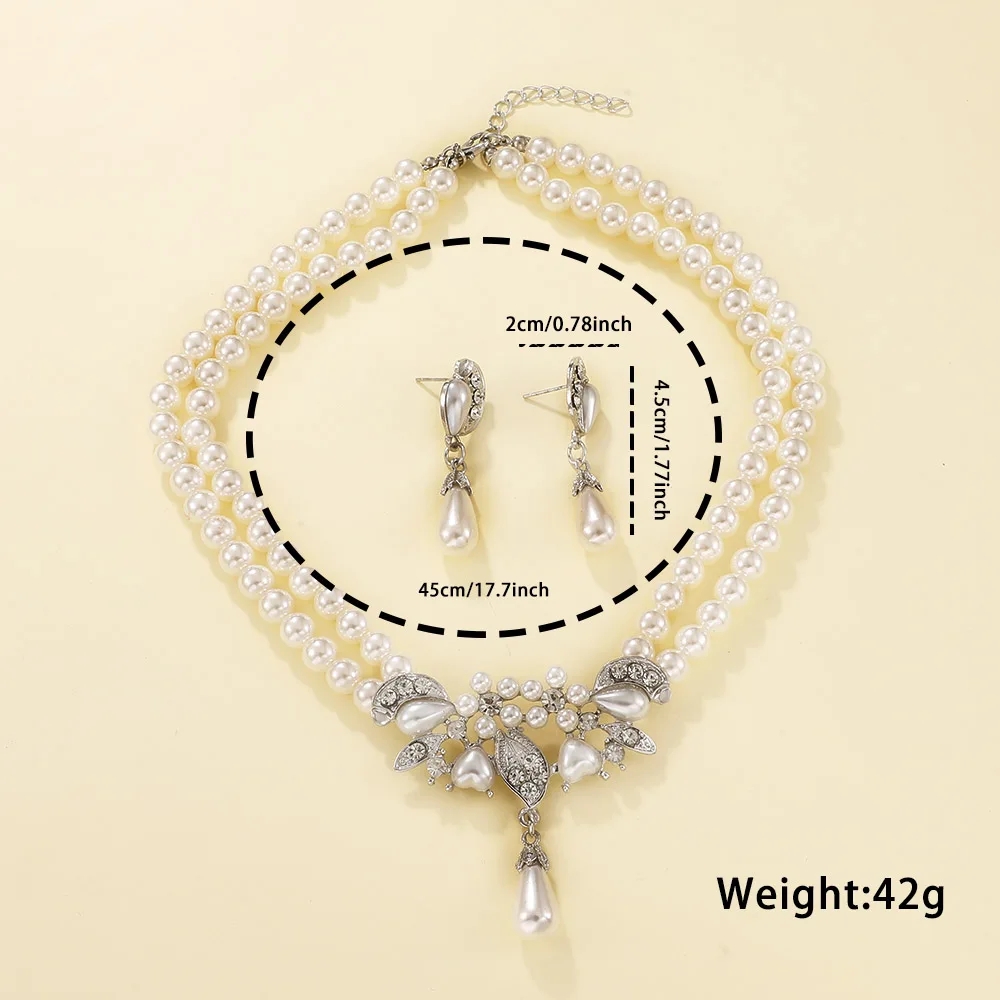 Elegant Queen Round Imitation Pearl Alloy Beaded Alloy Pearl Gold Plated Women's Earrings Necklace Jewelry Set display picture 6