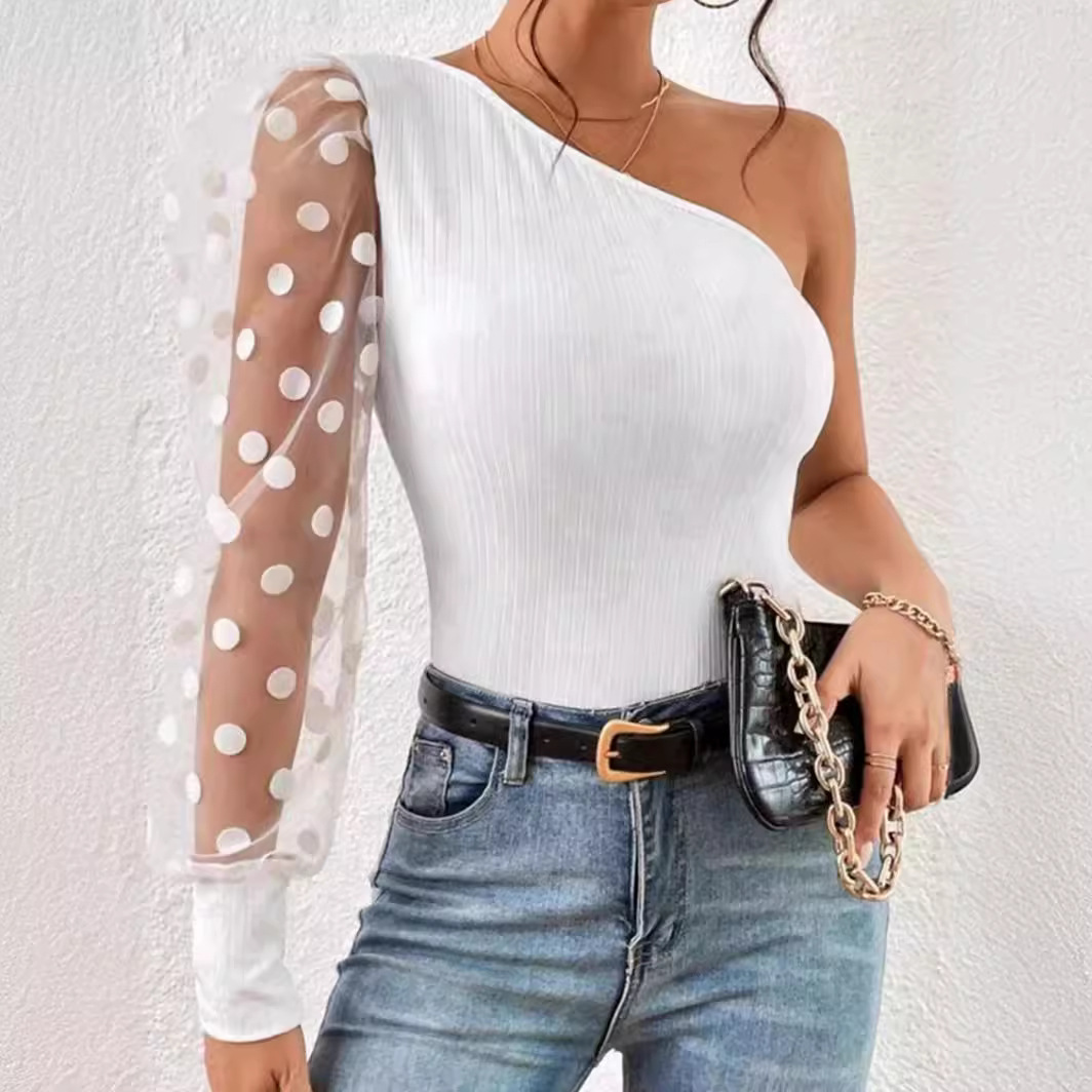 Women's Blouse Long Sleeve T-Shirts Patchwork Streetwear Polka Dots display picture 2